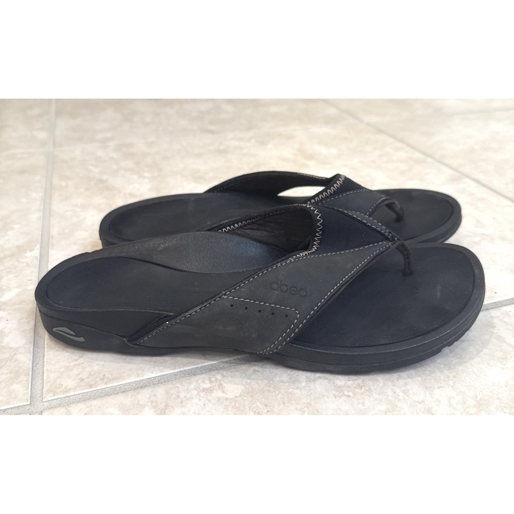 Abeo Balboa Slides Thong Sandals Black Leather Slip-On Flip Flop Sz 9 Beach